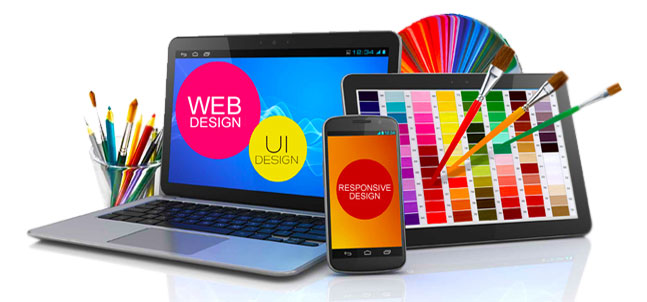 Laptop, smartphone, color catalog for designing a responsive website